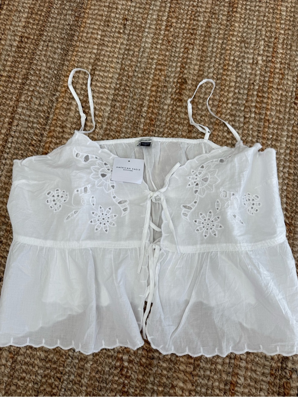 American Eagle Outfitters White Eyelet Tie-Front Cami
